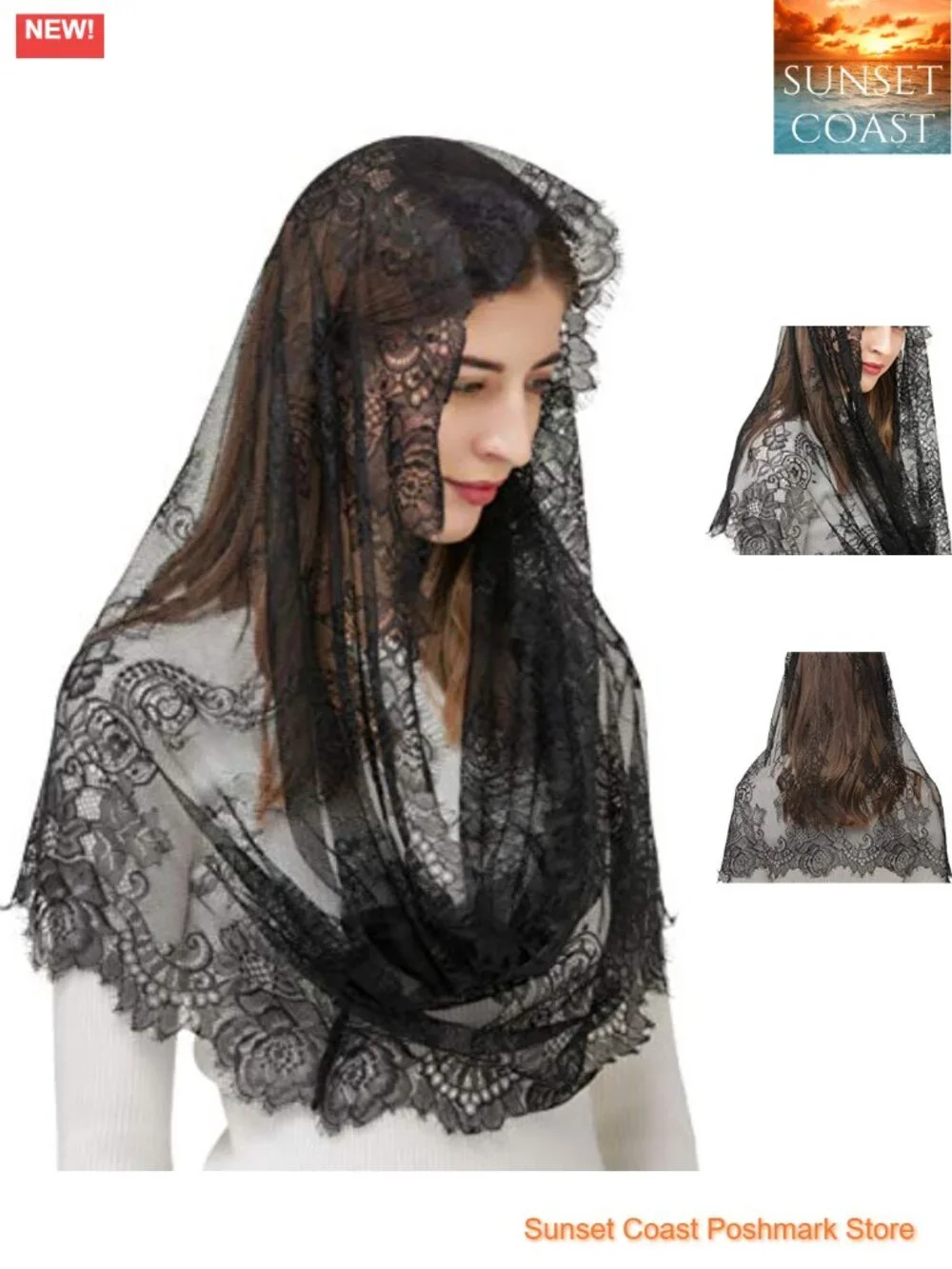 Infinity Mantilla Veil Chantilly Lace Head Covering for Mass & Bridal
